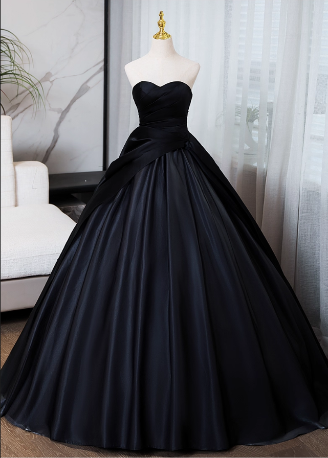 Elegant Black Satin Sweet 16 Sweetheart Strapless A-Line Quinceanera Ball Gown TP5198