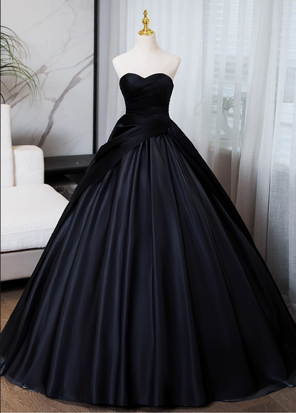 Elegant Black Satin Sweet 16 Sweetheart Strapless A-Line Quinceanera Ball Gown TP5198