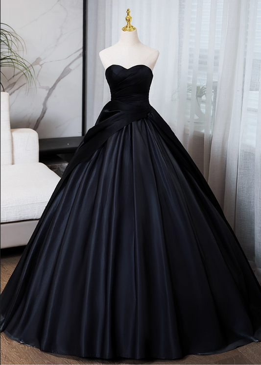 Elegant Black Satin Sweet 16 Sweetheart Strapless A-Line Quinceanera Ball Gown TP5198