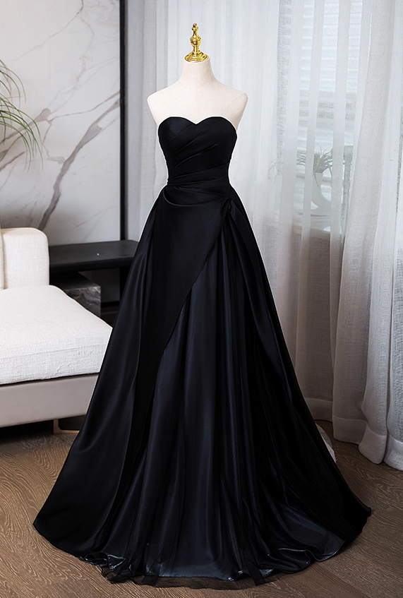 Elegant Black Satin Sweet 16 Sweetheart Strapless A-Line Quinceanera Ball Gown TP5198