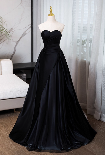 Elegant Black Satin Sweet 16 Sweetheart Strapless A-Line Quinceanera Ball Gown TP5198