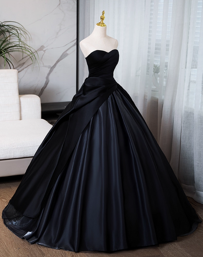 Elegant Black Satin Sweet 16 Sweetheart Strapless A-Line Quinceanera Ball Gown TP5198