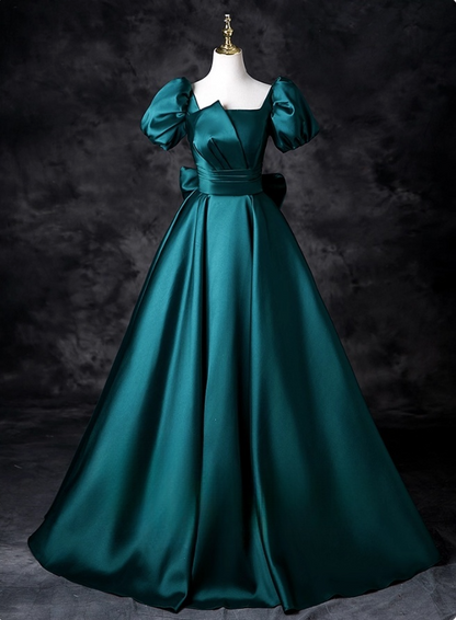 Elegant Dark Green Satin Sweet 16 Puff Sleeves A-Line Quinceanera Ball Gown TP5200