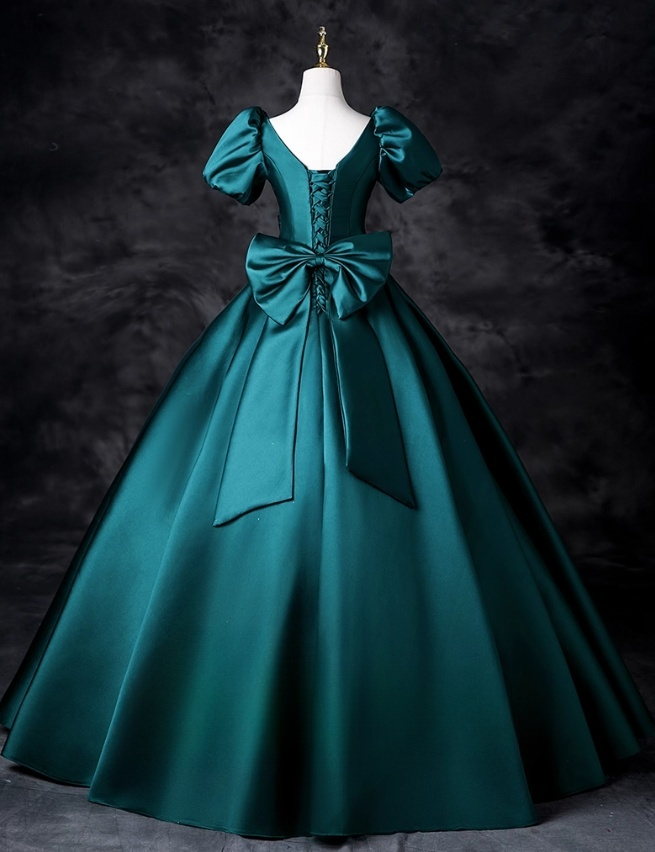 Elegant Dark Green Satin Sweet 16 Puff Sleeves A-Line Quinceanera Ball Gown TP5200