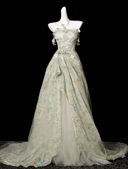 Elegant Floral Sweet 16 Quinceanera A-Line Strapless Evening Dress Long Ball Gown TP4935