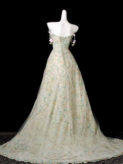 Elegant Floral Sweet 16 Quinceanera A-Line Strapless Evening Dress Long Ball Gown TP4935