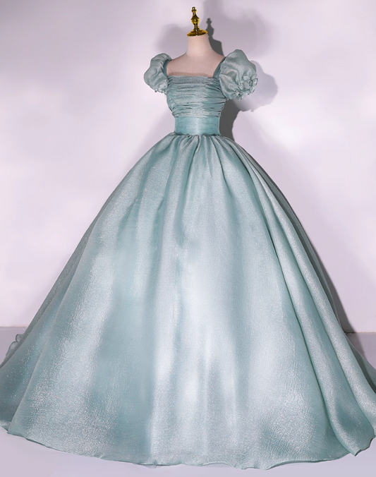 Elegant Glittering Satin Sweet 16 Quinceanera A-Line Puffy Sleeve Evening Dress Long Ball Gown TP4938