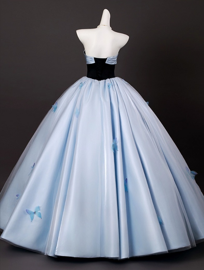 Chic Sky Blue Sweetheart Beaded Sweet 16 Quinceanera 3D Flowers A-Line Strapless Evening Dress Long Ball Gown TP4948