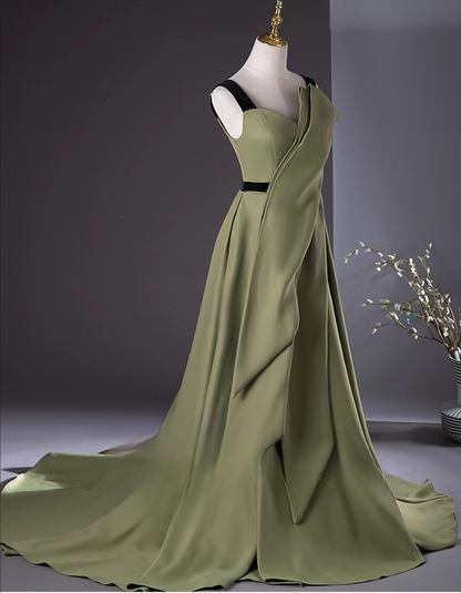 Elegant Olive Green Satin Prom Dress A-Line Evening Gown Strap Party Dress Long Evening Gown TP5208
