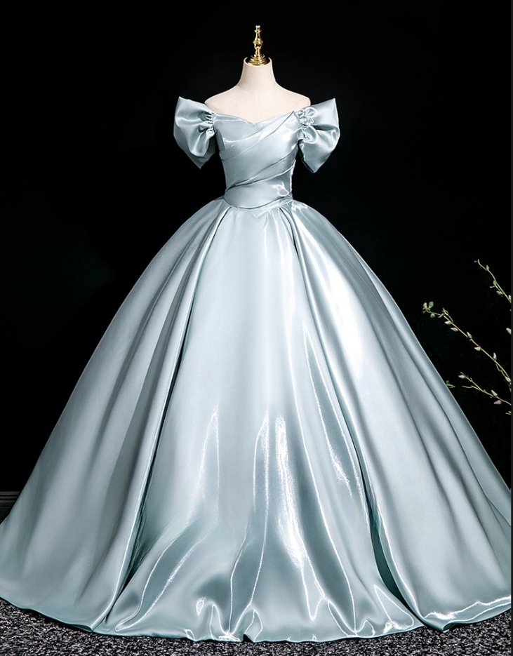 Elegant Sky Blue Satin Sweet 16 A-Line Off-the-shoulder Floor Length Quinceanera Ball Gown TP5210