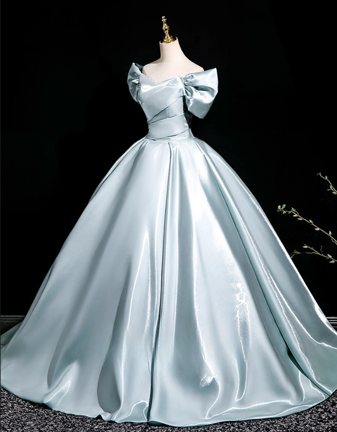 Elegant Sky Blue Satin Sweet 16 A-Line Off-the-shoulder Floor Length Quinceanera Ball Gown TP5210