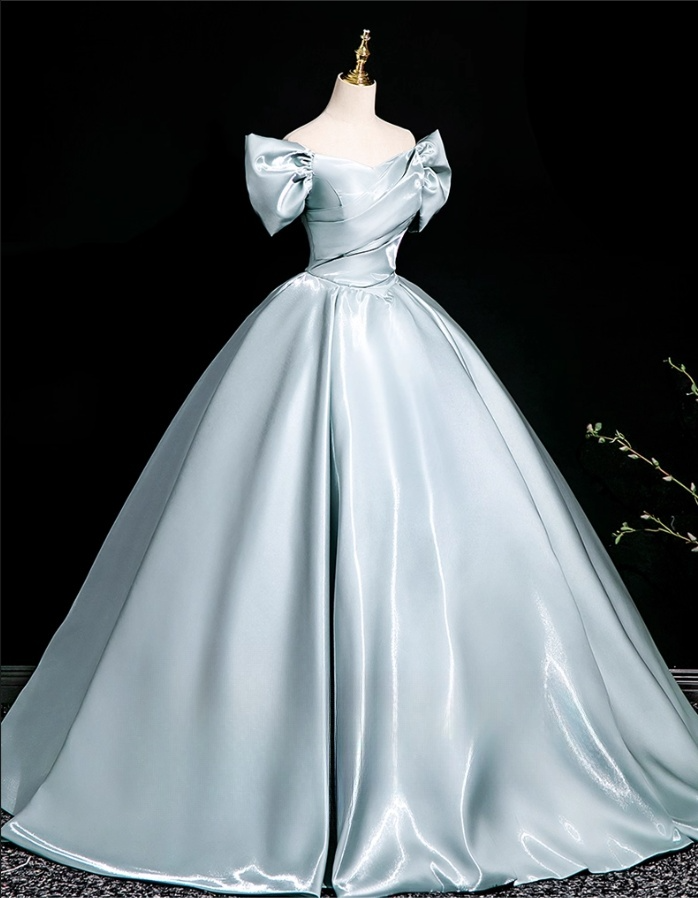 Elegant Sky Blue Satin Sweet 16 A-Line Off-the-shoulder Floor Length Quinceanera Ball Gown TP5210