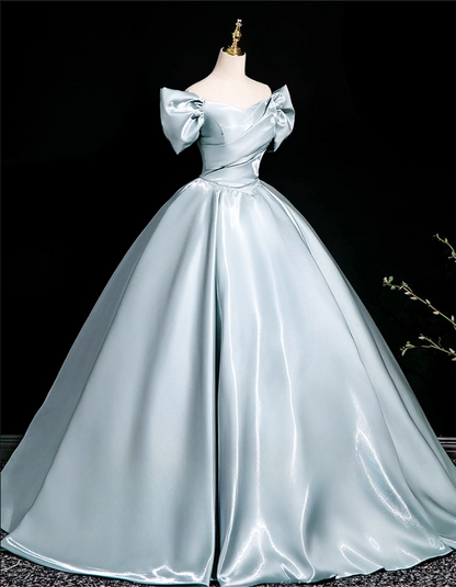 Elegant Sky Blue Satin Sweet 16 A-Line Off-the-shoulder Floor Length Quinceanera Ball Gown TP5210