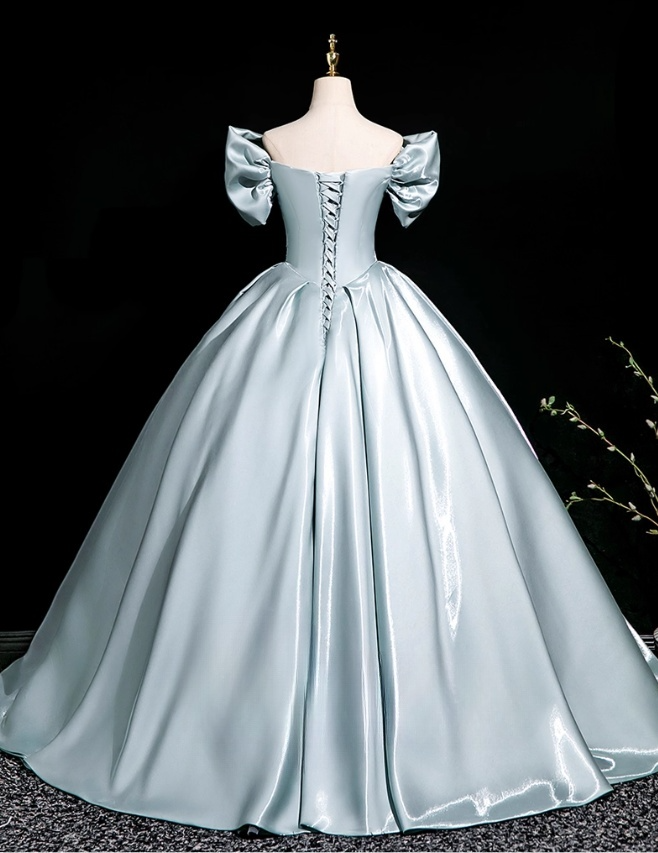 Elegant Sky Blue Satin Sweet 16 A-Line Off-the-shoulder Floor Length Quinceanera Ball Gown TP5210