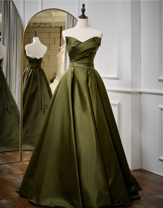 Elegant Strapless Dark Green Satin Quinceanera Ball Gown TP5224