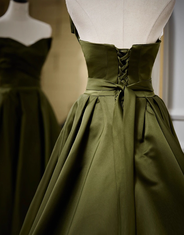 Elegant Strapless Dark Green Satin Quinceanera Ball Gown TP5224