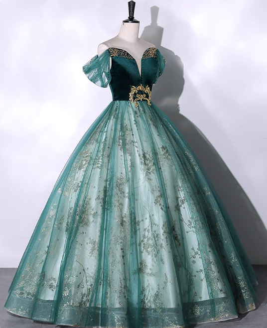 Vintage Dark Green Glittering Sequin Sweetheart Tulle Sweet 16 Quinceanera A-Line Evening Dress Long Ball Gown TP5001