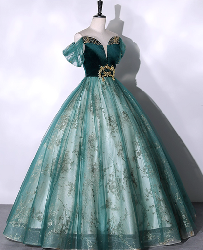 Vintage Dark Green Glittering Sequin Sweetheart Tulle Sweet 16 Quinceanera A-Line Evening Dress Long Ball Gown TP5001