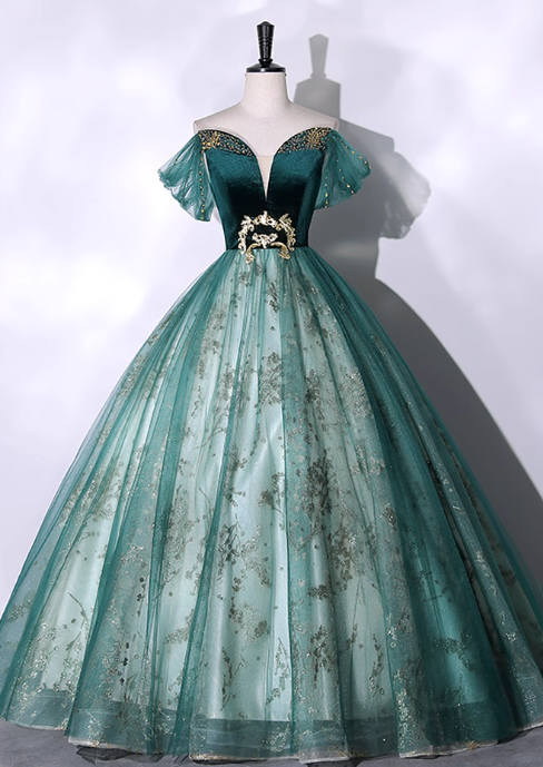 Vintage Dark Green Glittering Sequin Sweetheart Tulle Sweet 16 Quinceanera A-Line Evening Dress Long Ball Gown TP5001