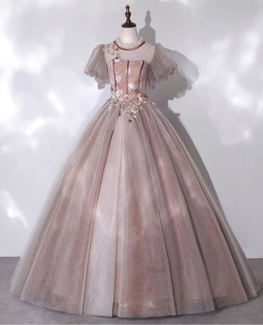 Vintage Applique Tulle Sweet 16 Quinceanera A-Line Evening Dress Long Ball Gown TP5011
