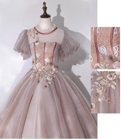Vintage Applique Tulle Sweet 16 Quinceanera A-Line Evening Dress Long Ball Gown TP5011
