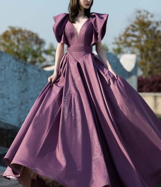 Vintage Lilac V-neck Sweet 16 Quinceanera A-Line Evening Dress Long Ball Gown TP5014
