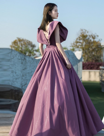 Vintage Lilac V-neck Sweet 16 Quinceanera A-Line Evening Dress Long Ball Gown TP5014