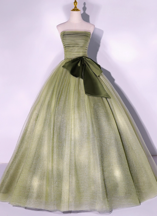 Vintage Sage Green Tulle Sweet 16 Quinceanera A-Line Strapless Evening Dress Long Ball Gown TP5015
