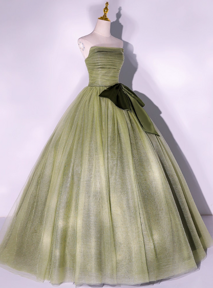 Vintage Sage Green Tulle Sweet 16 Quinceanera A-Line Strapless Evening Dress Long Ball Gown TP5015