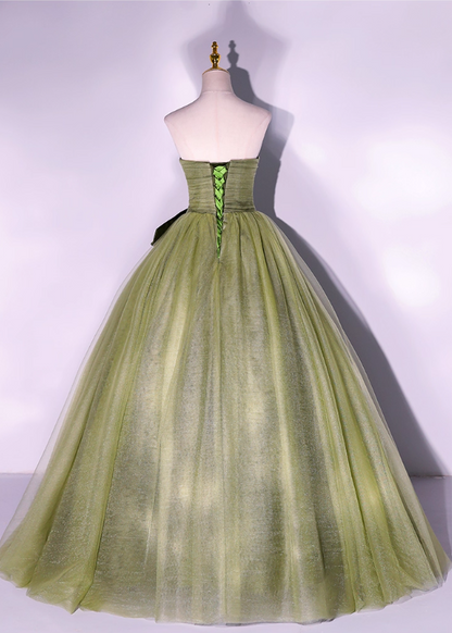 Vintage Sage Green Tulle Sweet 16 Quinceanera A-Line Strapless Evening Dress Long Ball Gown TP5015