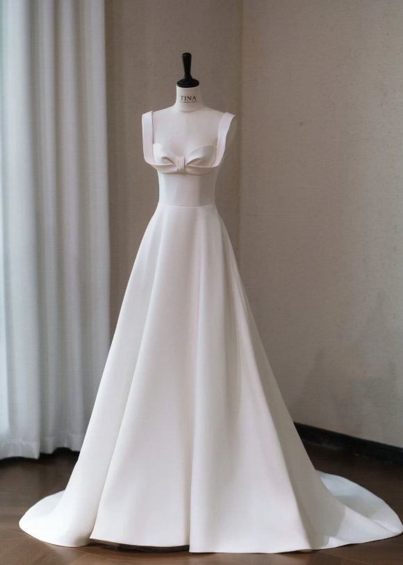 Gorgeous White Sweetheart A-Line Satin Long Wedding Dress TP5038