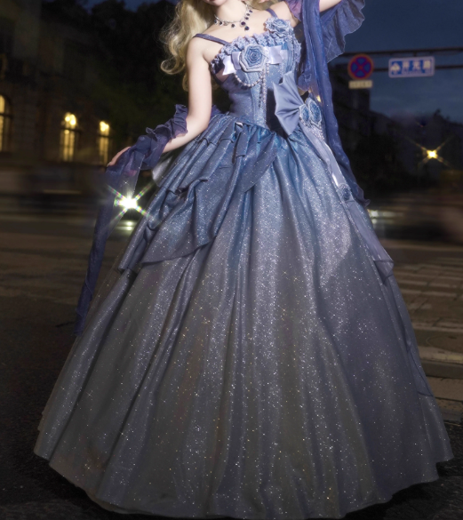 Glamorous Sparkling Ombre Blue Lolita Ball Gown Vintage Inspired Ruffled Corset Prom Dress TP5064