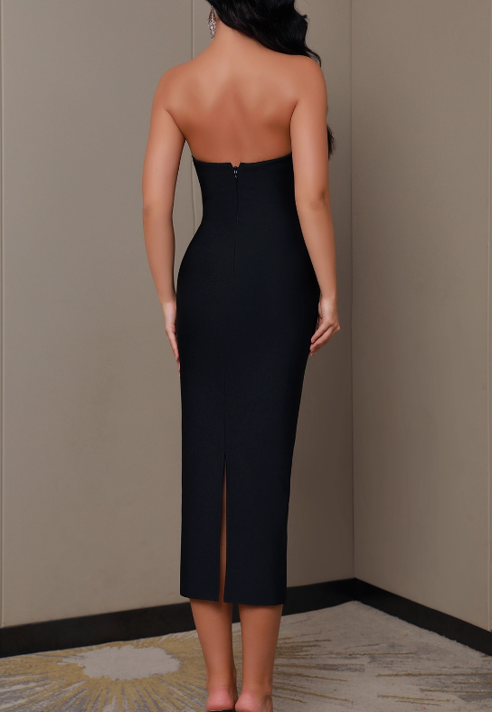 Glamorous Black Beaded Sweetheart Sheath Strapless Evening Gown Prom Dress TP5234