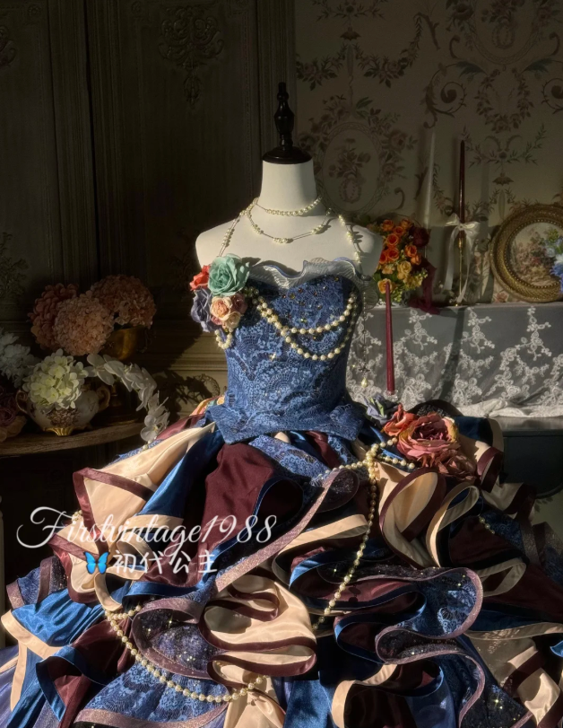 Vintage 3D Floral Multi-layered Ruffled Strapless Sweet 16 A-Line Quinceanera Ball Gown TP5291