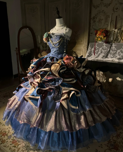 Vintage 3D Floral Multi-layered Ruffled Strapless Sweet 16 A-Line Quinceanera Ball Gown TP5291