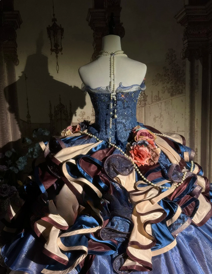 Vintage 3D Floral Multi-layered Ruffled Strapless Sweet 16 A-Line Quinceanera Ball Gown TP5291