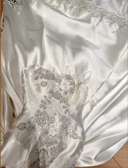 Vintage Satin Strapless Lace Embroidery Mermaid Wedding Dress TP5326