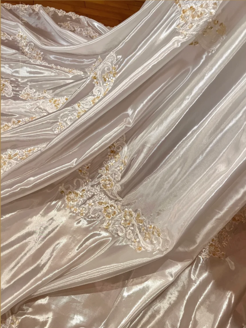 Vintage Ivory Off-the-Shoulder Embroidery Puff Sleeves Wedding Dress TP5453