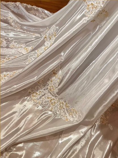 Vintage Ivory Off-the-Shoulder Embroidery Puff Sleeves Wedding Dress TP5453