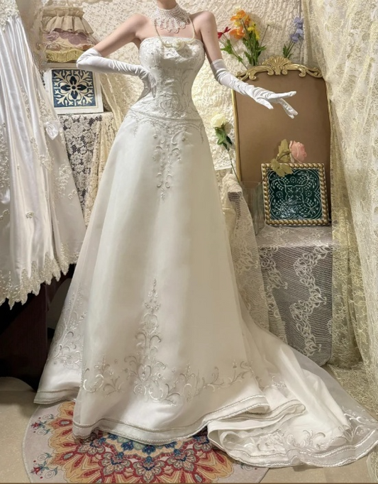 Gorgeous Satin Strapless Embroidery A-Line Wedding Dress TP5409