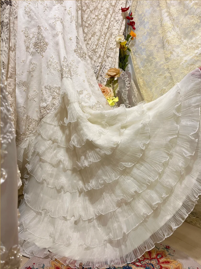 Vintage Ivory Satin Mermaid Spaghetti Straps Embroidery Wedding Dress TP5455