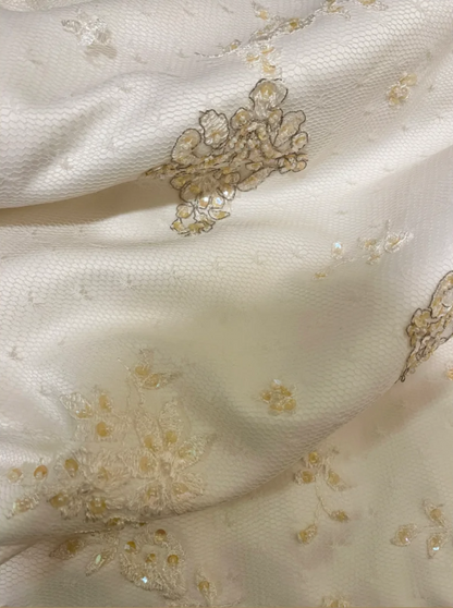 Vintage Ivory Satin Mermaid Spaghetti Straps Embroidery Wedding Dress TP5455