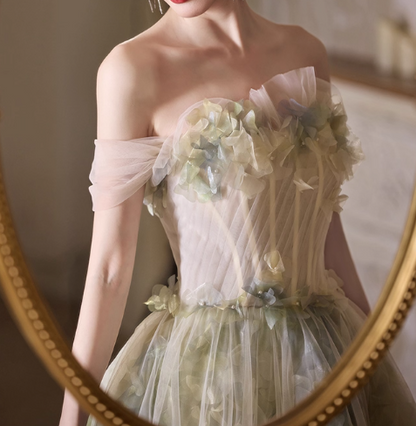 Chic Watercolor Strapless Floral Tulle Ruffled Sweet 15 Quinceanera Ball Gown TP5428