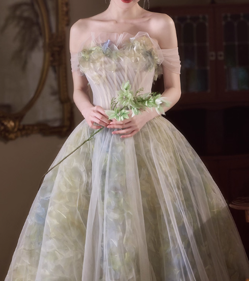 Chic Watercolor Strapless Floral Tulle Ruffled Sweet 15 Quinceanera Ball Gown TP5428