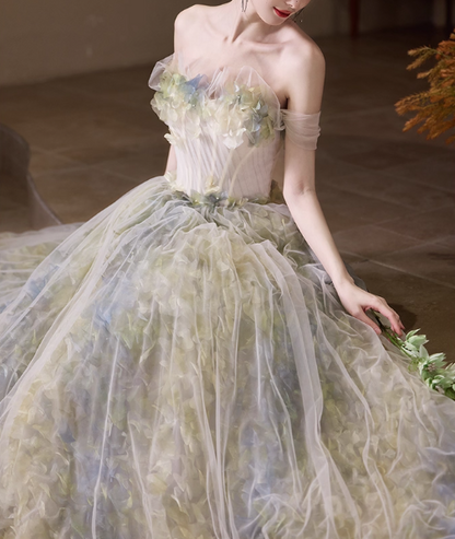 Chic Watercolor Strapless Floral Tulle Ruffled Sweet 15 Quinceanera Ball Gown TP5428