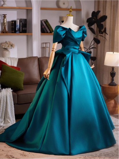 Glamorous Teal Satin A-Line Off-Shoulder Sweet 15 Quinceanera Ball Gown TP5462