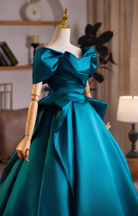 Glamorous Teal Satin A-Line Off-Shoulder Sweet 15 Quinceanera Ball Gown TP5462
