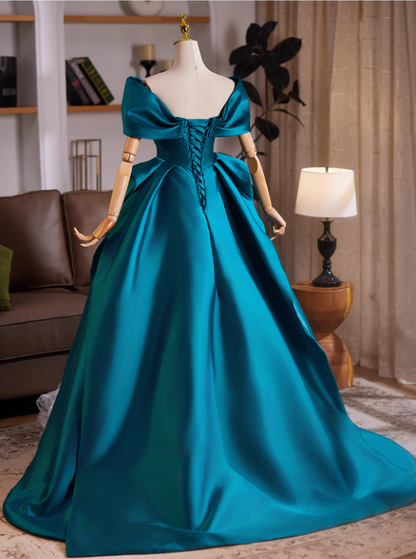 Glamorous Teal Satin A-Line Off-Shoulder Sweet 15 Quinceanera Ball Gown TP5462