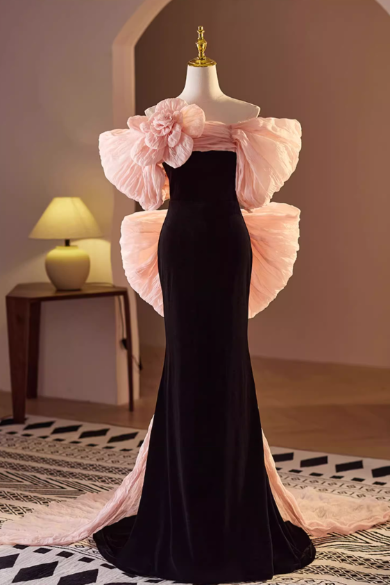 Vintage Off-Shoulder 3D Flower Mermaid Ruffled Cape Evening Gown TP5463