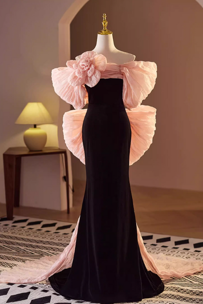 Vintage Off-Shoulder 3D Flower Mermaid Ruffled Cape Evening Gown TP5463